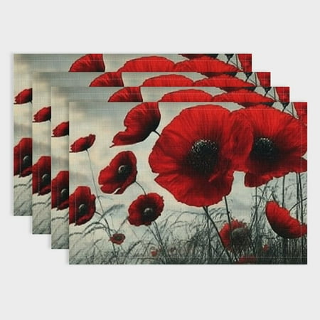 

Pratyus Flowers Western Meal Table Pad Linen Placemat Set of 4 for Dining & Home Decor 18x12in