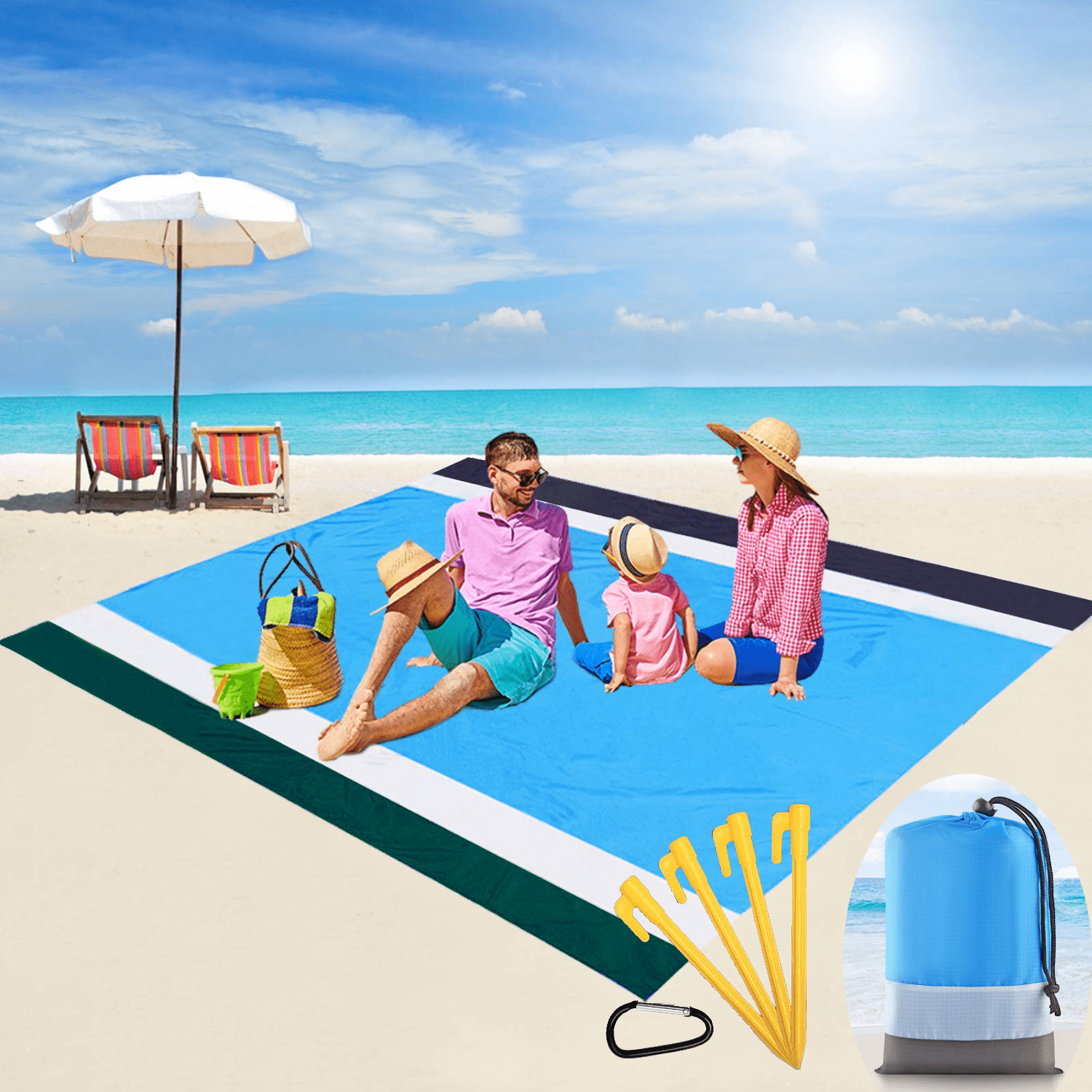 Beach Blanket Sandproof 10’X 9’, 8 Adults Extra Large Beach Mat