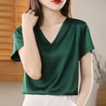 thumbnail image 6 of Annhoo Womens Tops Dressy Casual Solid Color V Neck Loose Spring Short Sleeve Shirts Fashion Summer Clothes, 6 of 7