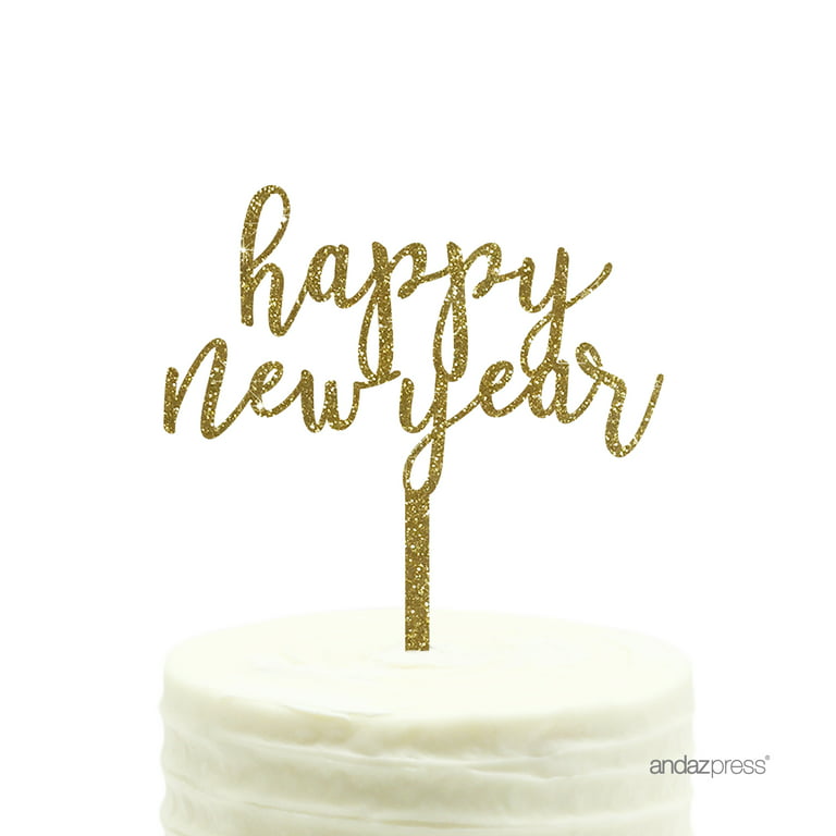 Gold Glitter Happy New Year Acrylic Cake Topper