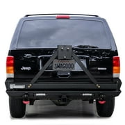 Vijay Rear Bumper for 1984-2001 Jeep Cherokee XJ with Spare Tire Rack and LED Lights and D-Rings