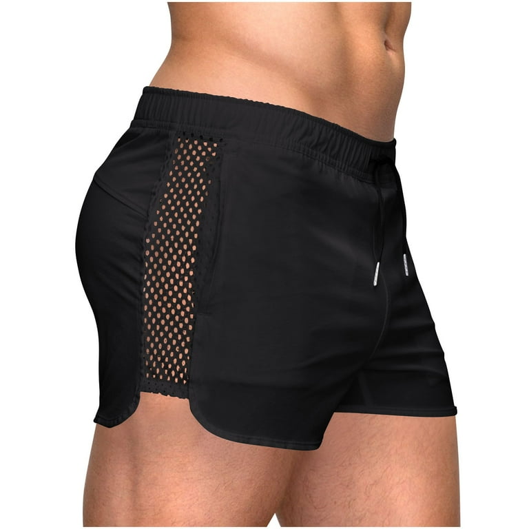 Mens Running Shorts Breathing Workout Gym Booty Short Elastic Mesh