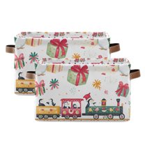 Yayeee 2 Pack Canvas Storage Basket with Handles for Shelves Fabric Bins Closet Organizer, Christmas Penguin
