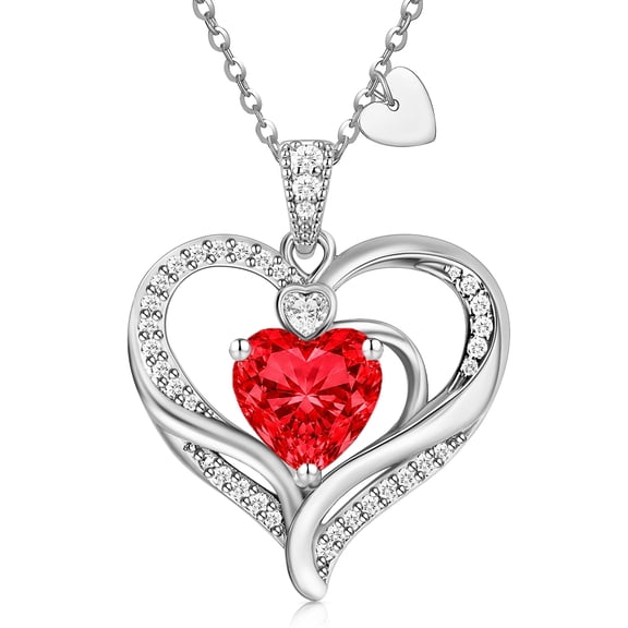 Lysro Birthstone Heart Pendant Plated Necklace for Women, Jewelry Gift for Mom Wife Daughter