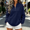 thumbnail image 2 of Women's Quarter Zip Pullover Sweatshirt, Long Sleeve Stand Collar Tops with Kangaroo Pocket, Loose Relaxed Casual Blue M, 2 of 9
