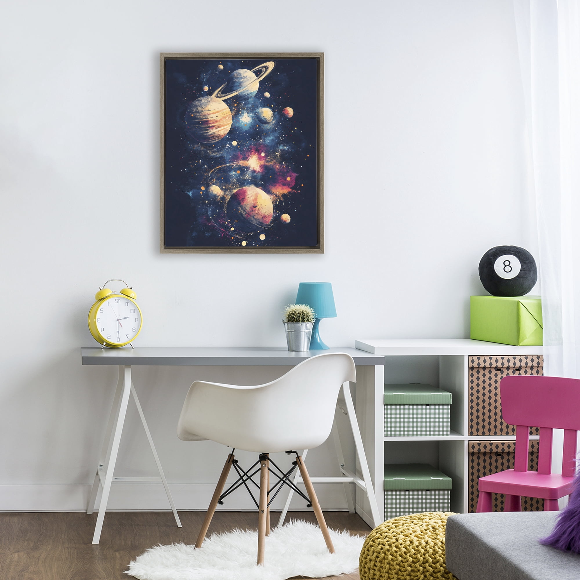 Stupell Industries Cosmic Planet Curiosities Brown Framed Floater Canvas Wall Art, design by Creative Studio
