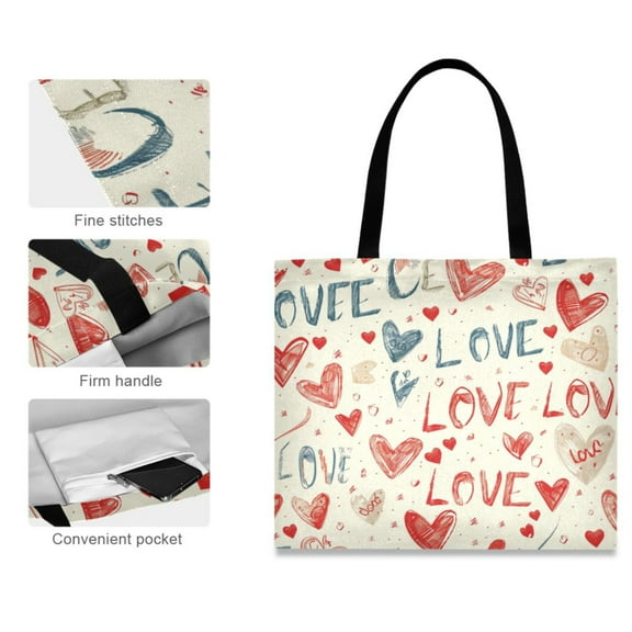 Canvas Tote Bag for Women Girls Design Print Romantic Scribbles Tote