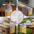 thumbnail image 6 of Burlap Table Runner 120 Inches Long, Orange Oil Painting Gradient Abstract Geometric Non-Slip Kitchen Table Runners for Dining Room Everyday Use Table Decorations Purple Color Blocks Watercolor Art, 6 of 9