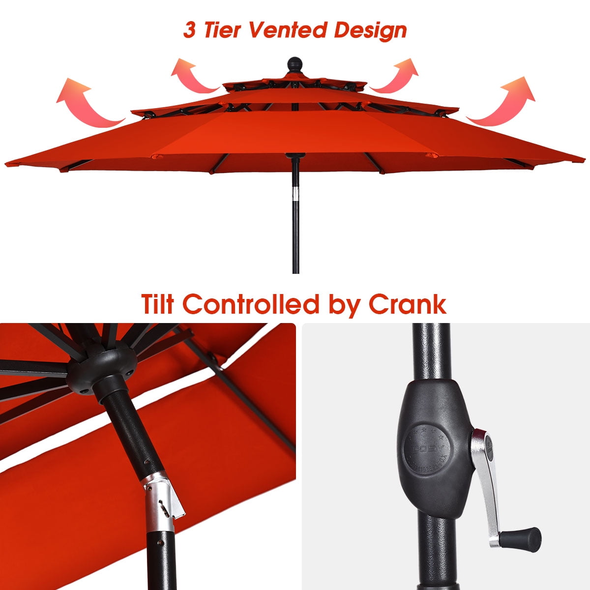 Topbuy Outdoor Auto-tilt Patio Market Umbrella W/ Double Vented Orange
