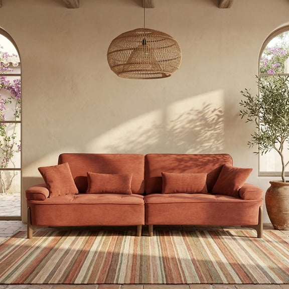 YWEN 103" Oversized Loveseat with 4 Pillows for Living Room, Sturdy Solid Wood Frame Sofa, Mid-Century Modern Couch