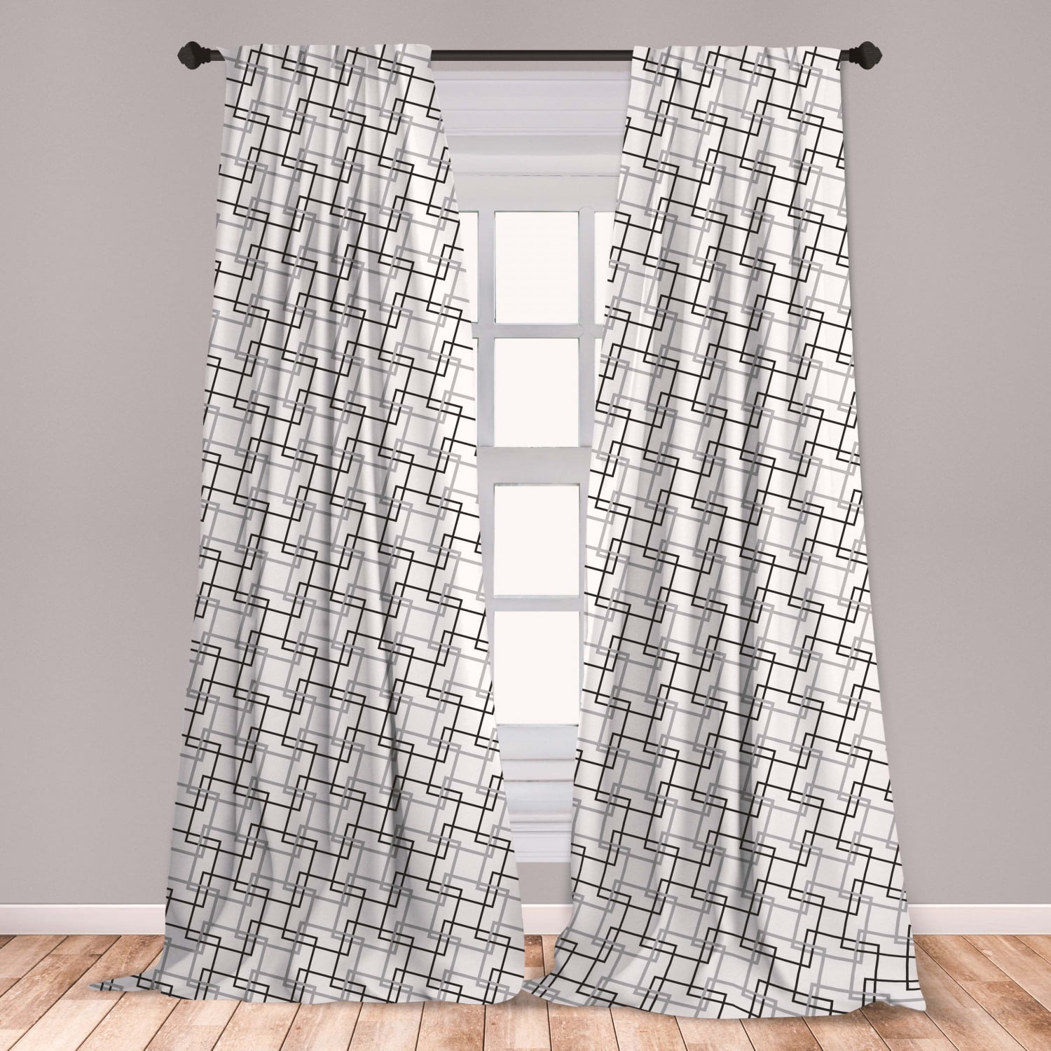 Geometric Curtains 2 Panels Set, Minimalist Pattern with Intersecting