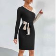 thumbnail image 4 of Blczomt Plain Womens Y2K Dress Long Sleeve Mini Party Black Bodycon V Neck Dressy Dresses, 4 of 8