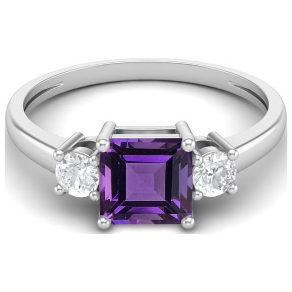 0.95 Ctw Princess cut Square Amethyst 925 Sterling Silver Trio Stone Dainty Women Valentines Day Gifts Ring