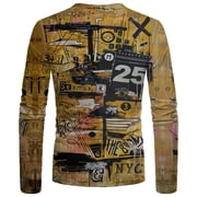 Tnhcen Long Sleeve Tee Shirts for Men Mens Loose Round Neck 3d Printing Long-sleeved T-shirt Top
