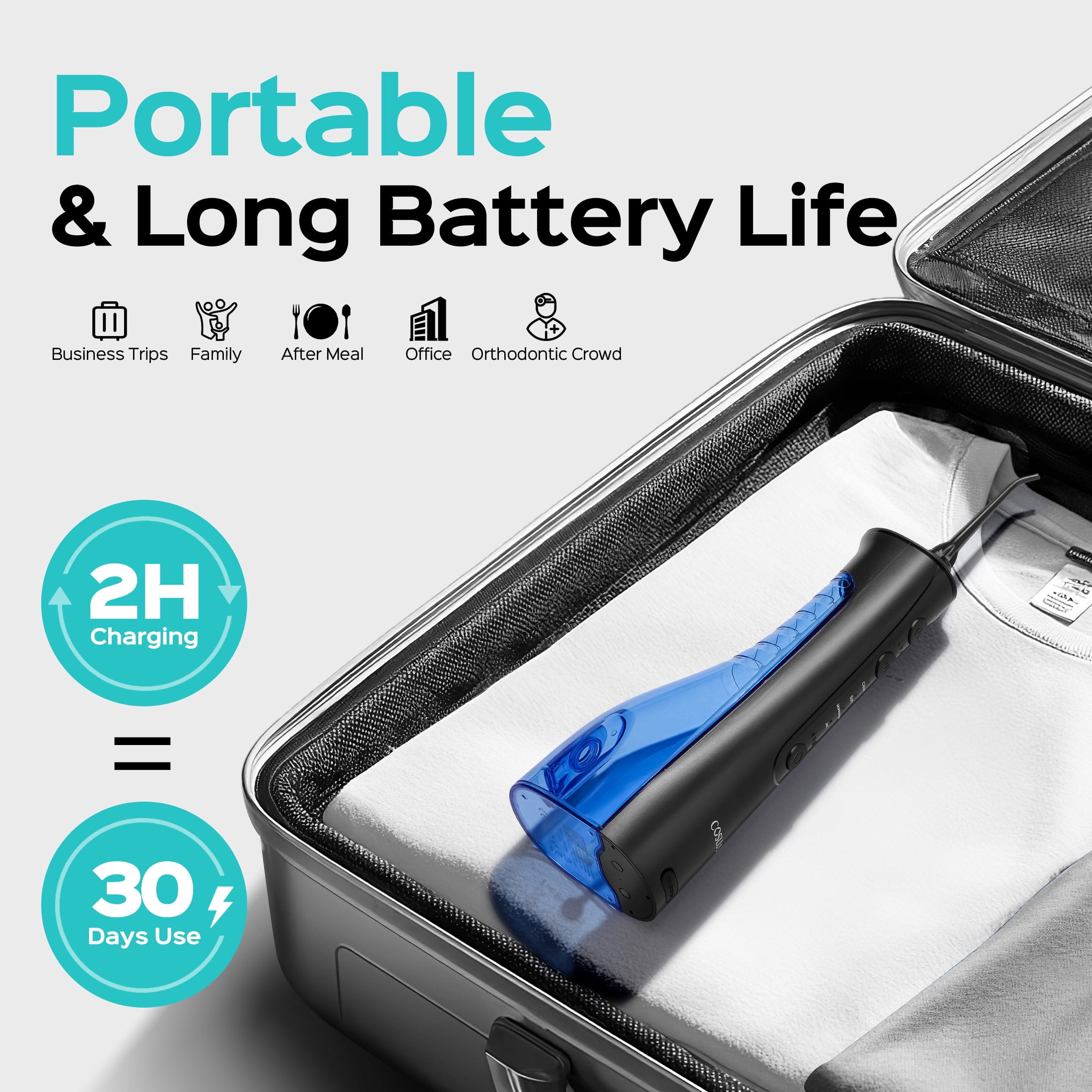 COSLUS CX50 Water Dental Flosser Pick For Teeth,4 Modes 5 Intensities,Portable Rechargeable Water Dental Flosser Oral Irrigator for Travel Home Black
