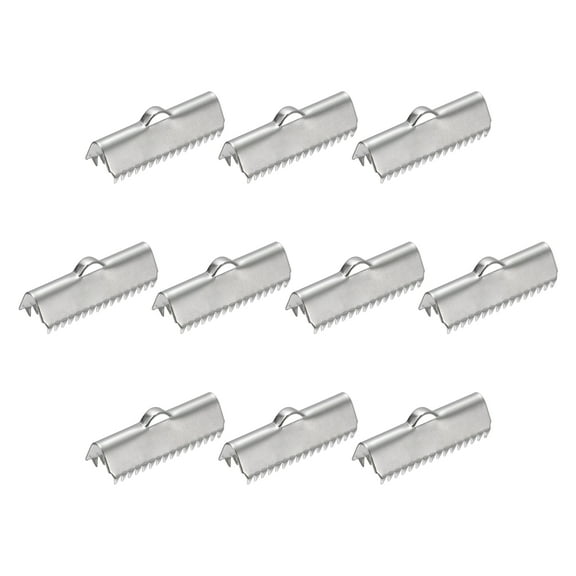 30Pack Ribbon End Crimp Clamps, 25mm Smooth Stainless Steel Pinch Cord End Clasps, Silver Tone