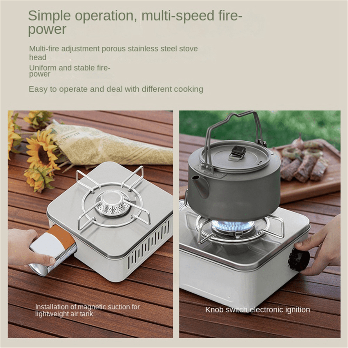 Outdoor Camping Cooking Gas Stove Strong Trips Burner Grill Super Light Travel Supplies Cooking Utensils-White