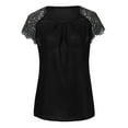 thumbnail image 6 of 2025 Clearance! 50% Off Clear! asdoklhq Womens Plus Size Clearance Fashion Womens Plus Size Solid O-Neck Floral Lace Shoulder T-Shirt Tops Blouse, 6 of 8