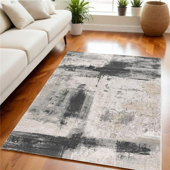 HomeRoots 390614 5 x 7 ft. Gray & Ivory Abstract Dhurrie Rectangle Machine Woven Area Rug