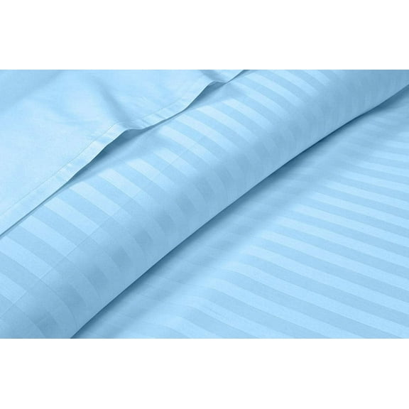 100% Egyptian Cotton Bed Sheets Set with 12" Inch Deep Pocket - Soft & Cooling Sheets - 4 Piece Sheets & Pillowcases - 400 Thread Count Luxury Bedding - Light Blue Stripe, Olympic Queen Size.