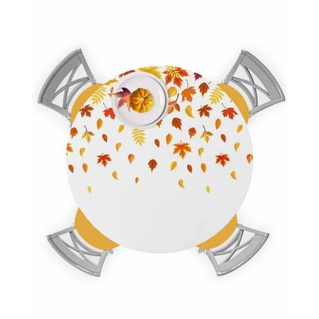 

Round Tablecloth with Elastic Thanksgiving Falling Maple Leaves Waterproof Stain-proof Table Cover Wipeable Fitted Table Cloths for 55 -60 Round Tables Dining Kitchen