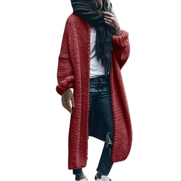 ShomPort Women's Knit Cardigan Winter Long Sleeve Open Front Casual Loose Sweaters Solid Color Outwear