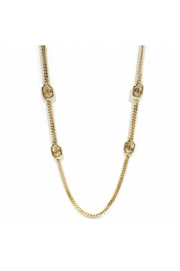 Pre-Owned Christian Dior logo motif long chain gold GP necklace for women.