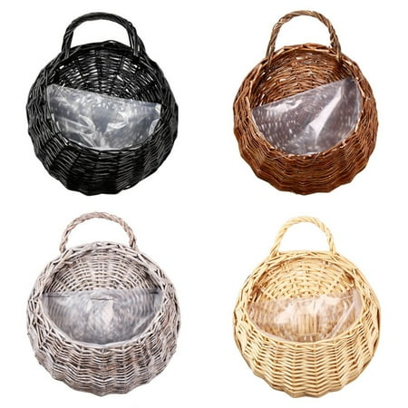 Wall Wicker Baskets Moaere Hot Sale Handmade Rattan Flower Pot Plant Stand Holder DIY Home Wall Hanging Seagrass Woven Wicker Basket Decor ()