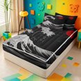 thumbnail image 2 of meiyoeat Japanese Black Wave Zipper Twin Comforter Sets with Fitted Sheet and 2 Pillowcases For Kids,Ukiyo-E Style Print Zipper Bedding Set,Black Reversible,4 Pieces, 2 of 7