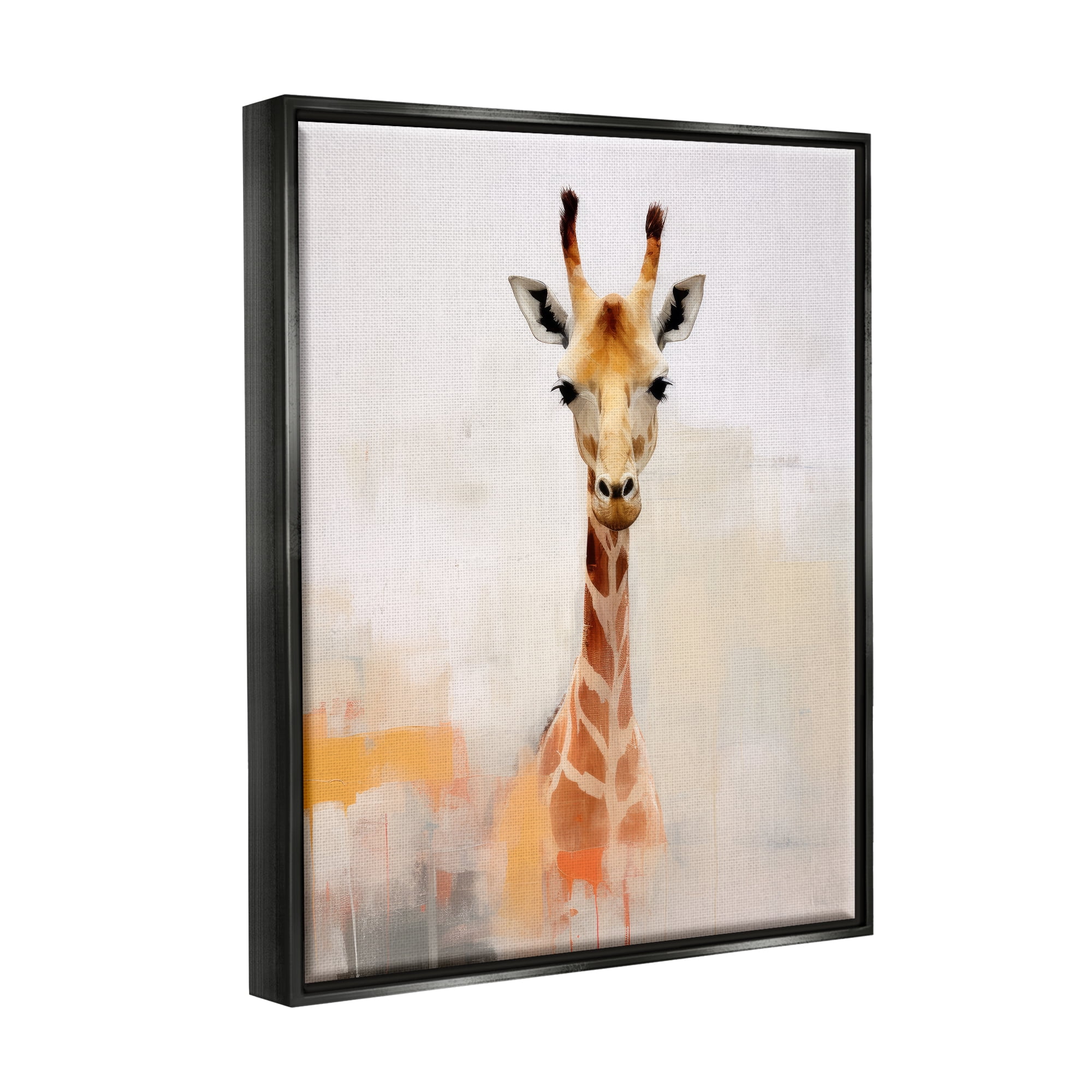 Stupell Industries Modern Giraffe Portrait Animals & Insects Painting Black Floater Framed Canvas Art Print Wall Art, 25 x 31
