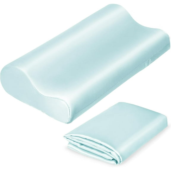 Satin Pillowcase for Contour Memory Foam Pillows, 24" x 14" x 5.1"/3.5" Cervical Pillow Case, Soft Pillow Cover for Sleeping Pillows (Light Blue)