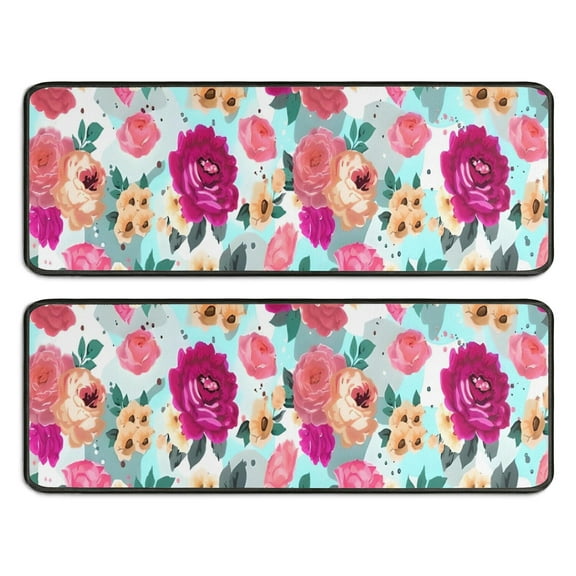 Kitchen Rugs Sets Of 2,Pioneer Flower Floral Print Pattern Anti Fatigue Kitchen Mat Rugs Non Slip Washable,Decorative Kitchen Floor Mats for Kitchen,Sink,Laundry,17"x47" 17"x47"