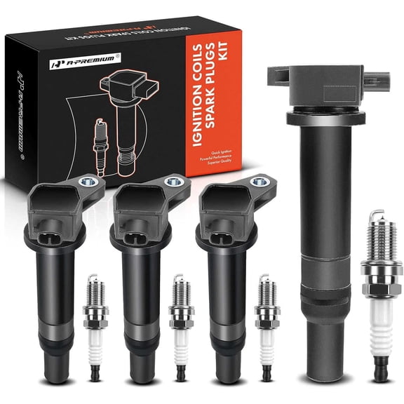 A-Premium Set of 4 Ignition Coil Pack and Iridium Spark Plugs Compatible with Hyundai Accent 2006-2011 & Kia Rio Rio5 2006-2011, L4 1.4L 1.6L