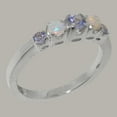 thumbnail image 3 of LBG British Made 10k White Gold Womens Ring Natural Tanzanite & Opal band Ring - 33 size options - Size 7.5, 3 of 7
