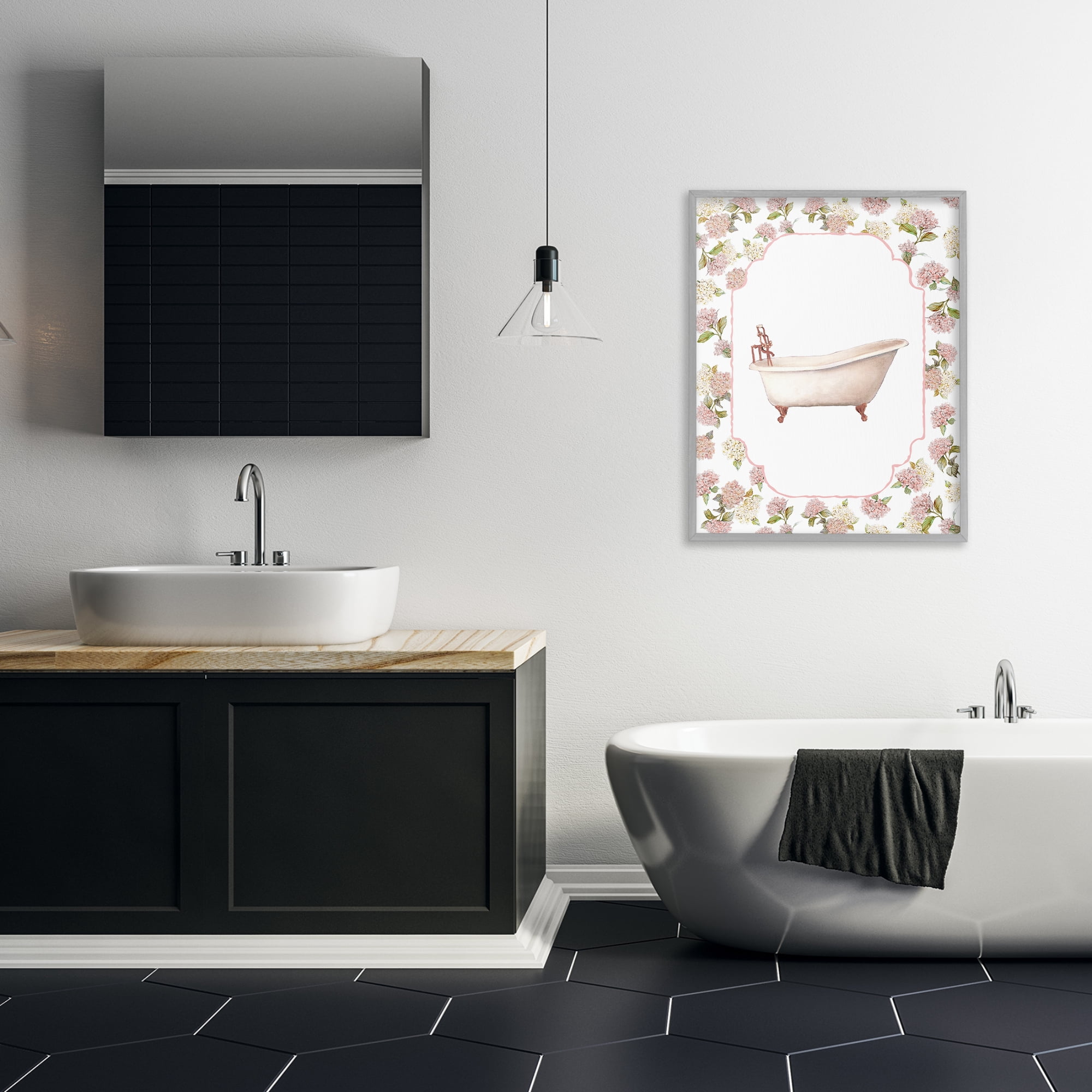 Stupell Industries Elegant Hydrangeas Bathtub Gray Framed Giclee Art, design by Carol Robinson