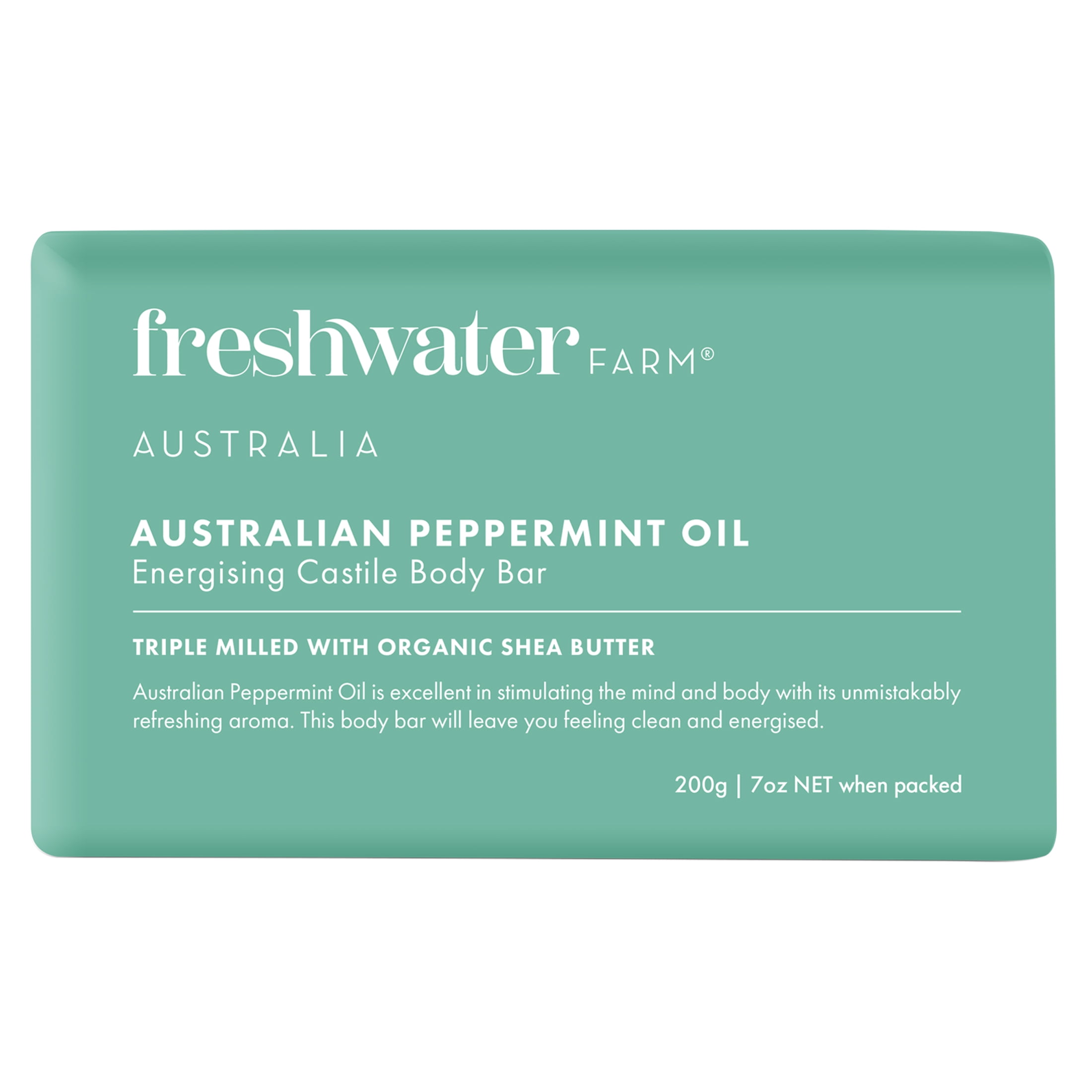 (3 pack) Freshwater Farm Australian Peppermint Energizing Castile Body Bar, Naturally Derived Bar Soap 7oz