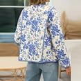 thumbnail image 4 of Cropped Puffer Jacket for Women Floral Button Down Jackets Casual Lightweight Quilted Coat Blue XL, 4 of 7