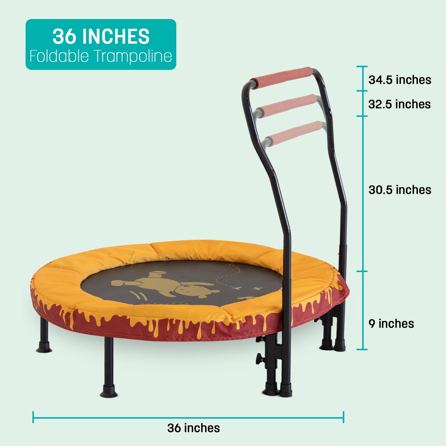 Skywalker Trampolines 36" Mini Trampoline for Kids & Toddlers - No-Spring Design with Adjustable Handlebar, Foldable for Easy Storage, Indoor/Outdoor Use