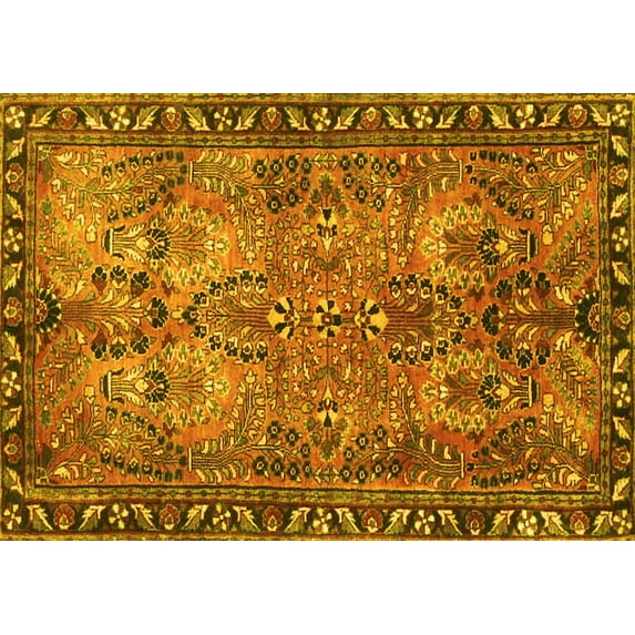 Ahgly Company Machine Washable Indoor Rectangle Persian Yellow Traditional Area Rugs, 5' x 8'