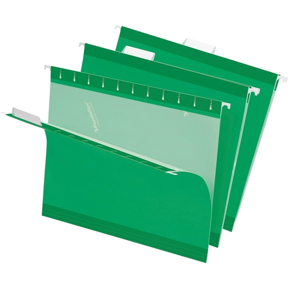 Colored Reinforced Hanging Folders, Letter Size, 1/5-Cut Tab, Bright Green, 25/box | Bundle of 5 Boxes