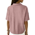 thumbnail image 6 of longantii Women’s Cotton Linen Polo Shirt Casual Short Sleeve Gauze Shirts Short Sleeve Button Down Shirts Summer Blouses Top Light pink S, 6 of 7