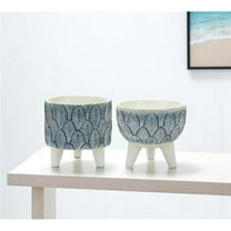 HomeRoots 517982 Blue & White Polyresin Geometric Pot Planters - Set of 2