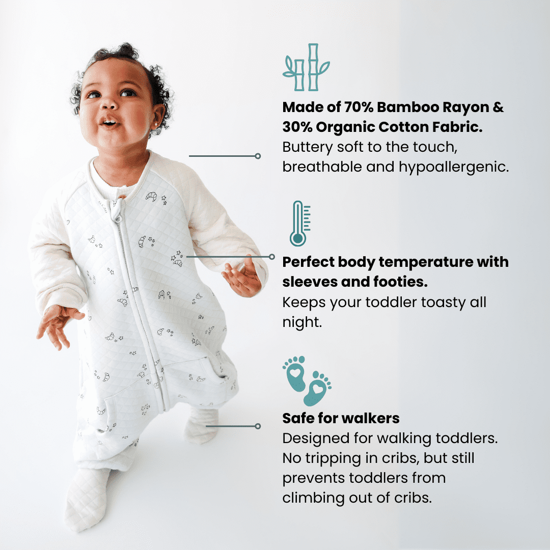 Tealbee Dreamsie - Bamboo Sleep Sack with Sleeves and Footies - (0.8 Tog) Croissant 3T-4T