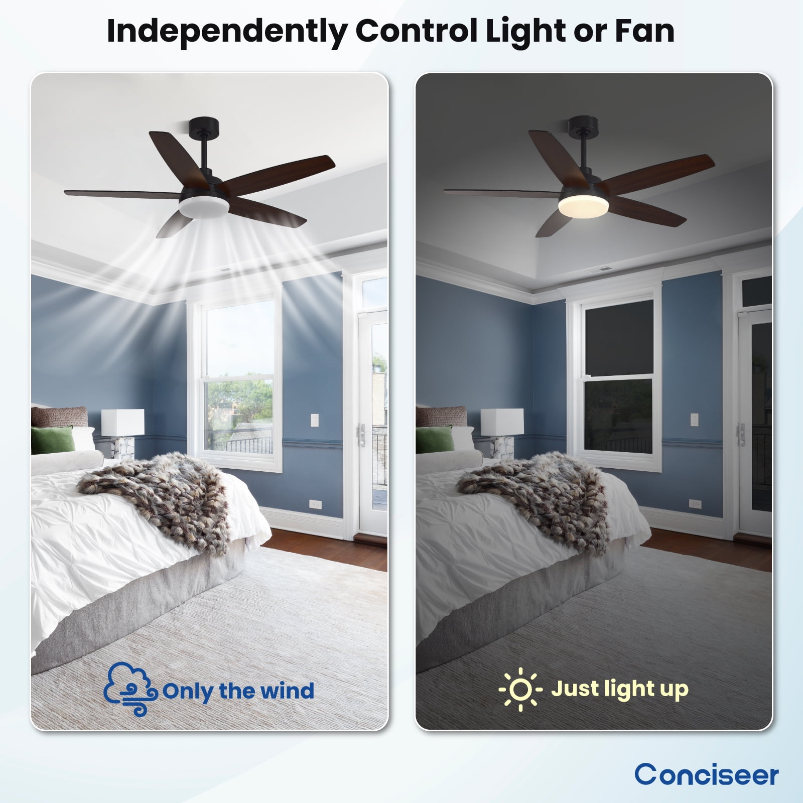 52 Inch Ceiling Fans with Lights,  Modern Ceiling Fan with Light and Remote for Bedroom Living Room Kitchen Home Office, Indoor/Outdoor Use, 3CCT Dimmable,  Dual Color 5 Blades 6 Speed Rever