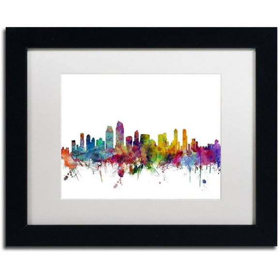 Trademark Fine Art 'San Diego California Skyline' Canvas Art by Michael Tompsett, White Matte, Black Frame