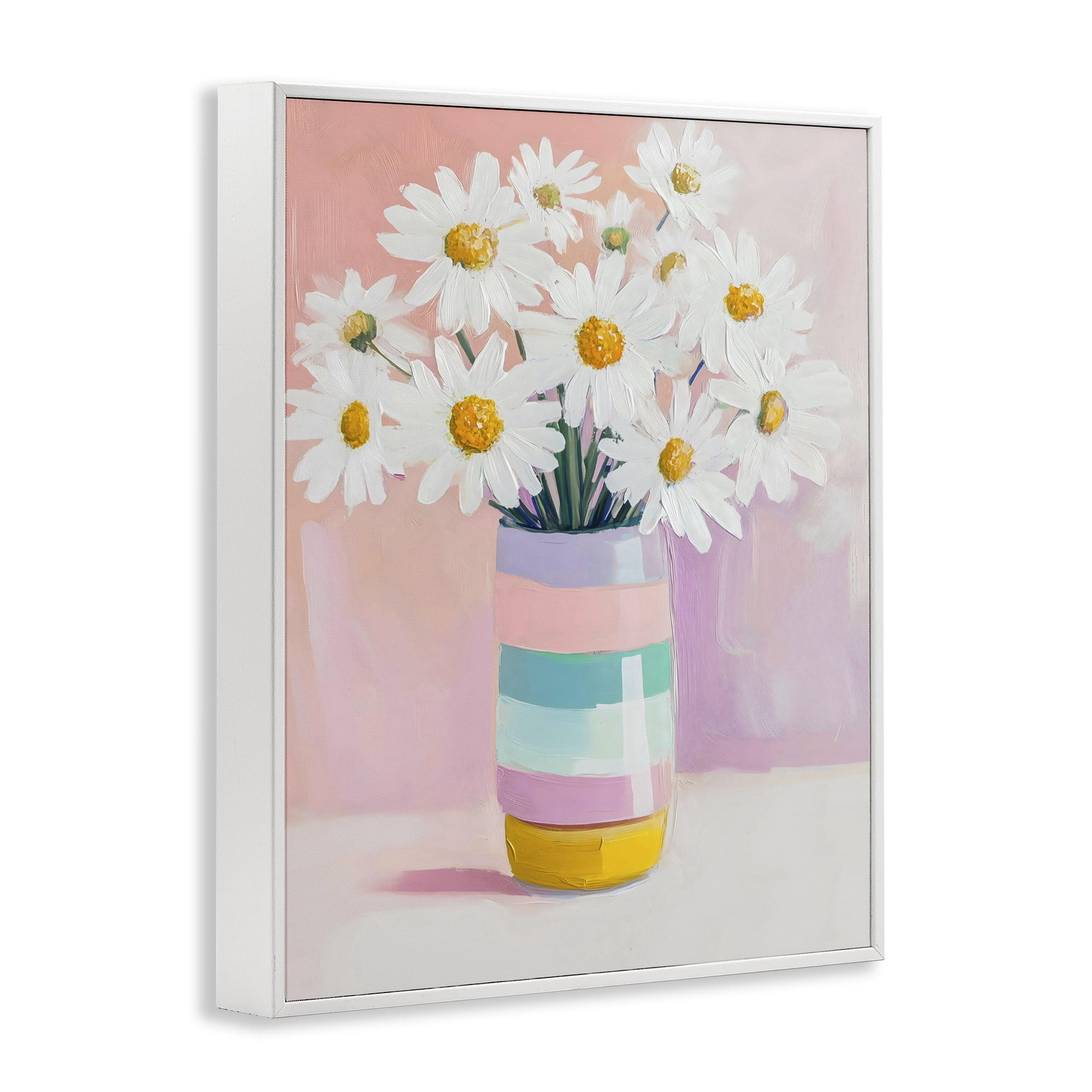 Stupell Industries Daisies in Striped Vase White Framed Giclee Art, design by The Prints Vibe