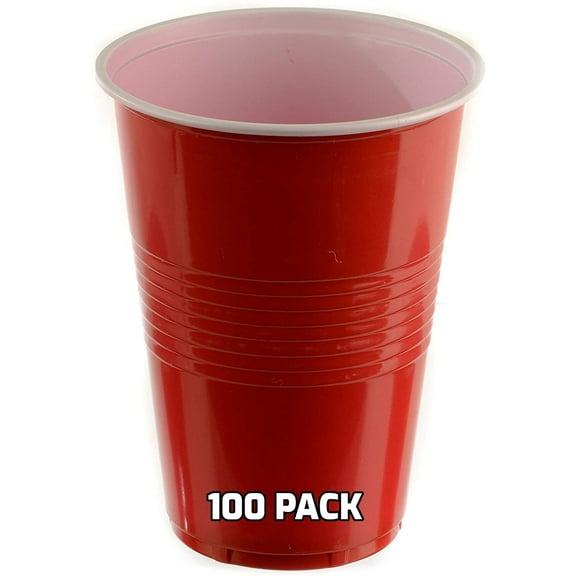 [100 PACK] 16 Oz Red Plastic Cups - Red Disposable Plastic Party Cups Crack Resistant - Great for Beer Pong, Tailgate, Birthday Parties, Gatherings, Picnics - Disposable Bulk Party Cups, Birthday Cup