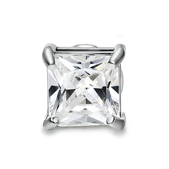 DESIGNICE 2026 New 1Pc Cz Clear Square Magnetic Clip-On Stud Earrings Men Women Non-Piercing for Parties,Daily Wear,Gifts -Silver 6Mm