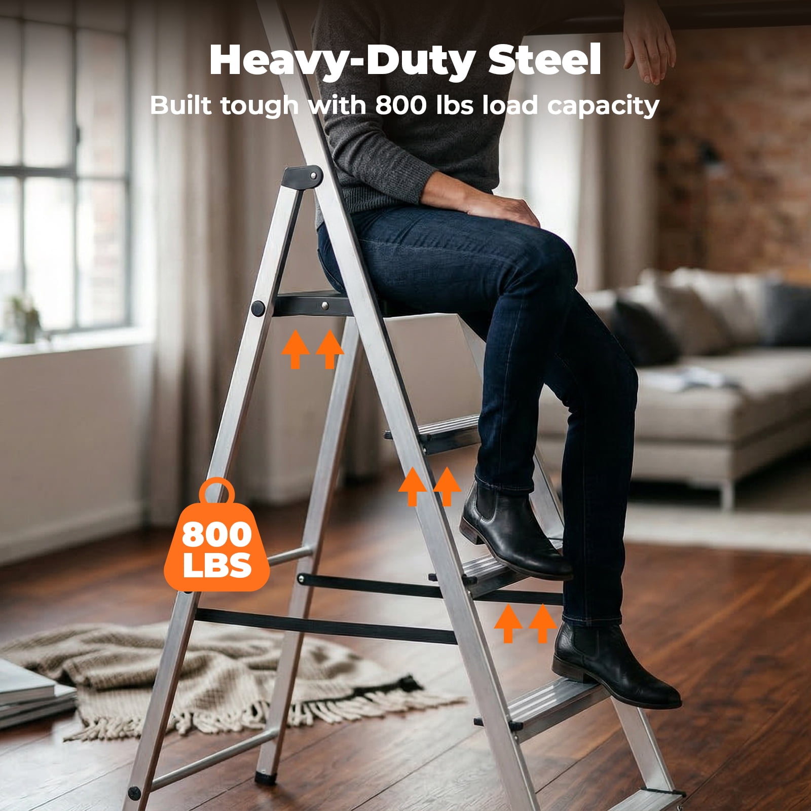 Alvantor 6-Step Folding Aluminum Ladder, 330 lbs Capacity, Lightweight with Anti-Slip Steps & Handrail