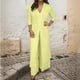 thumbnail image 2 of Conjunto de dos piezas de gasa para mujer talla grande: top de cuello en V y manga larga + pantalones, traje de playa, diseño con abertura, para primavera-verano, 2 of 8